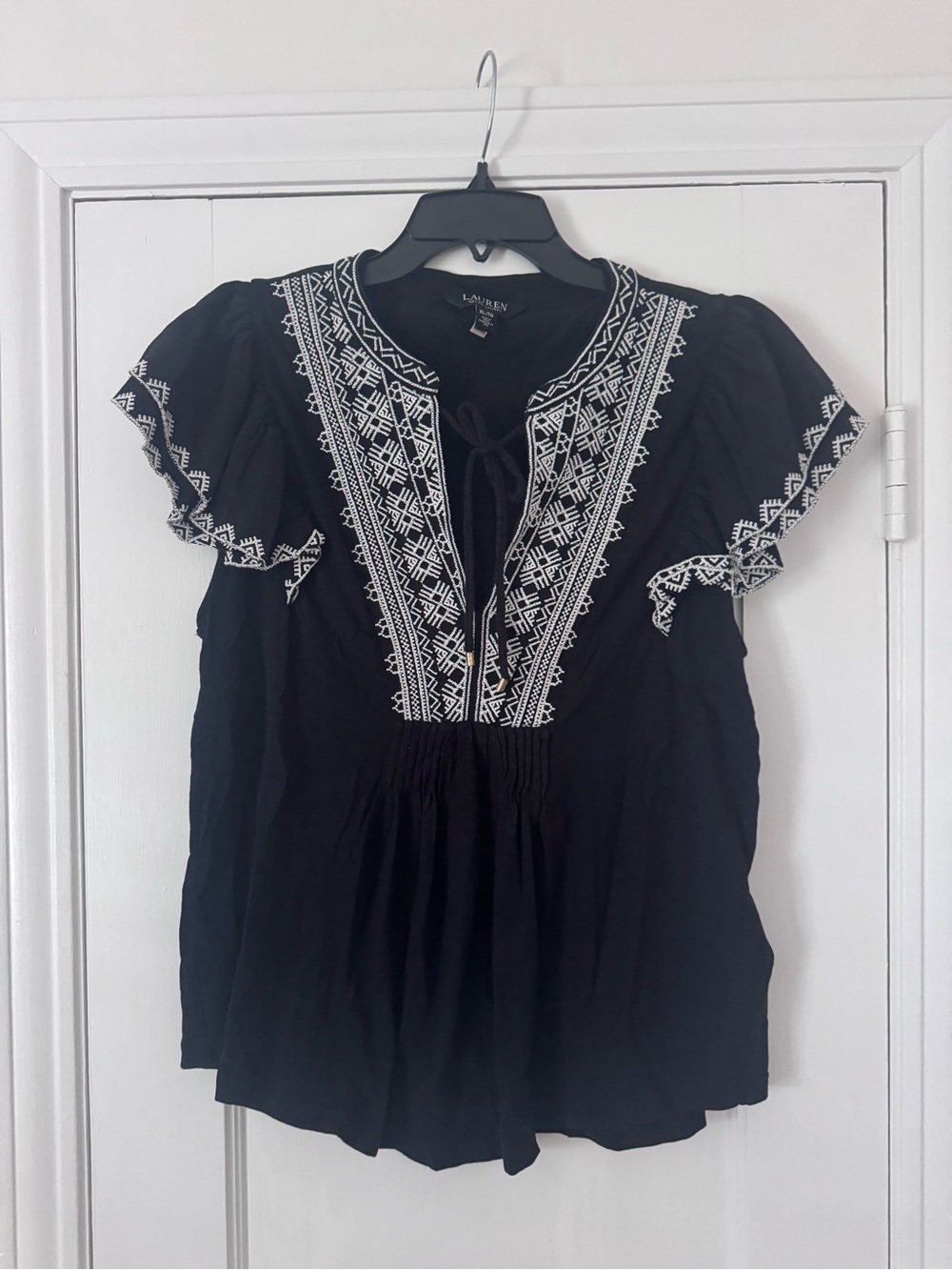 Ralph Lauren Black Tunic with White Embroidered Yoke